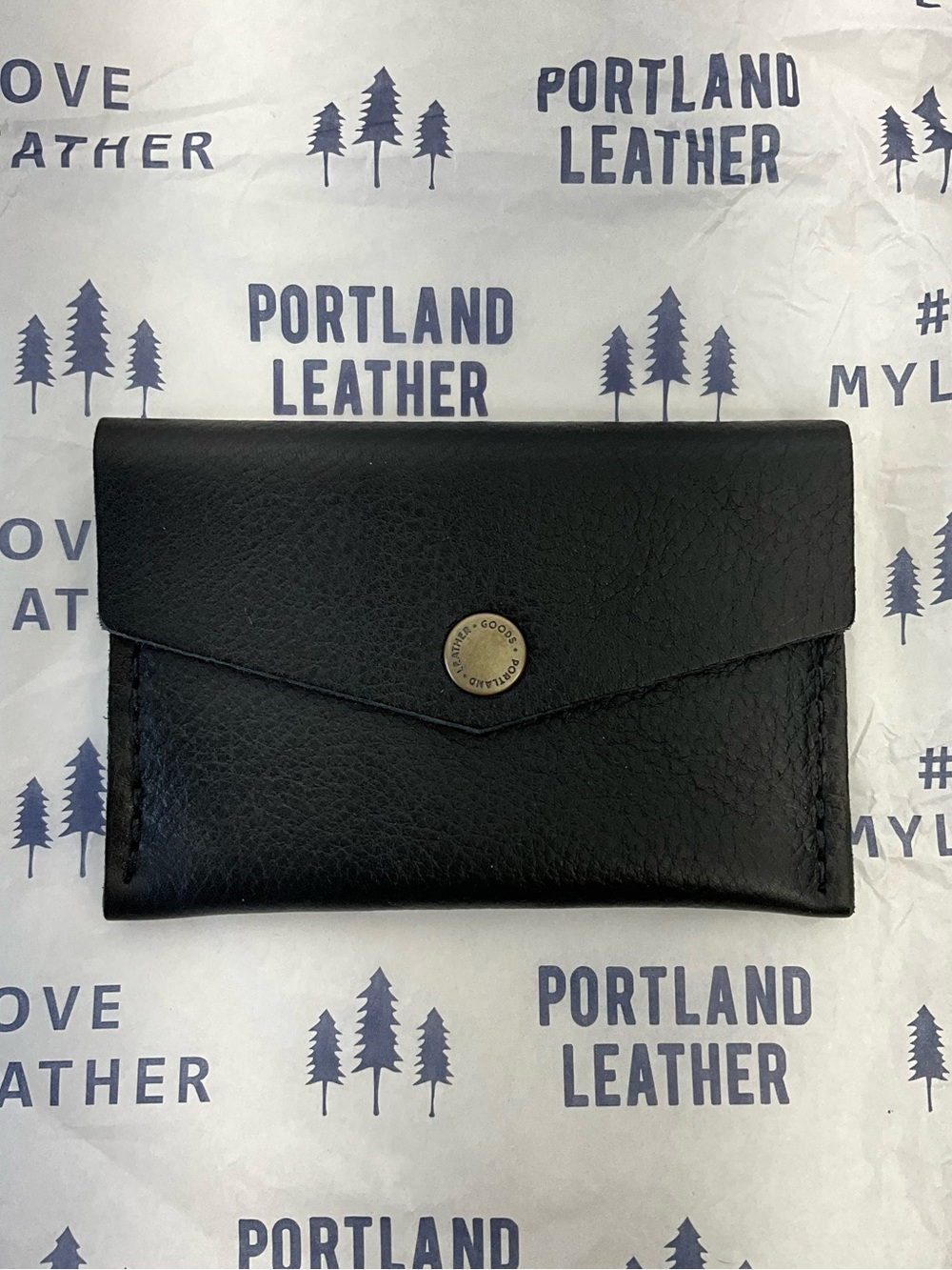 Portland Leather Mini Envelope Wallet in Pebbled Black-NEW